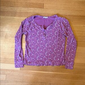 Lucky Brand pink ditzy floral ribbed long-sleeve henley top.